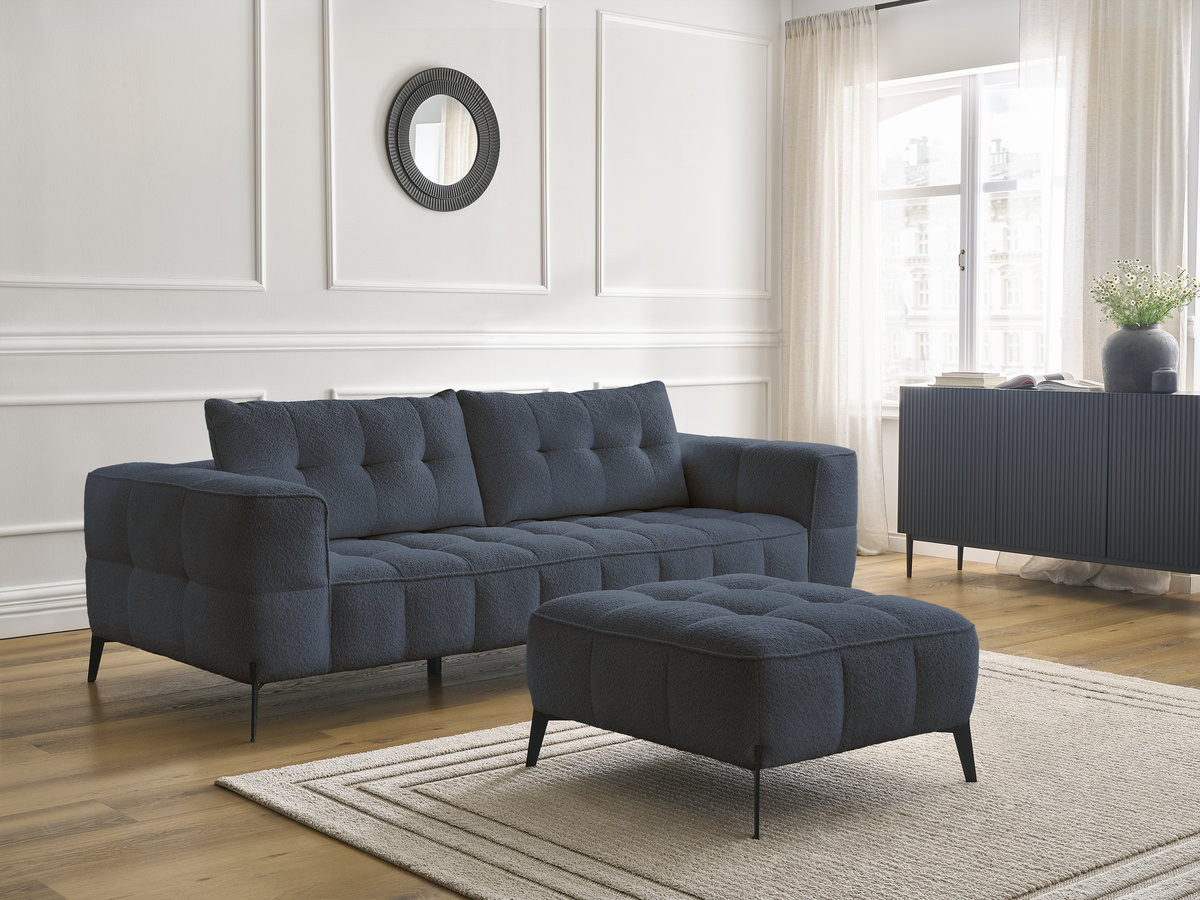Canapé droit 3 places ANIS bouclette avec pouf bleu foncé — vue 5