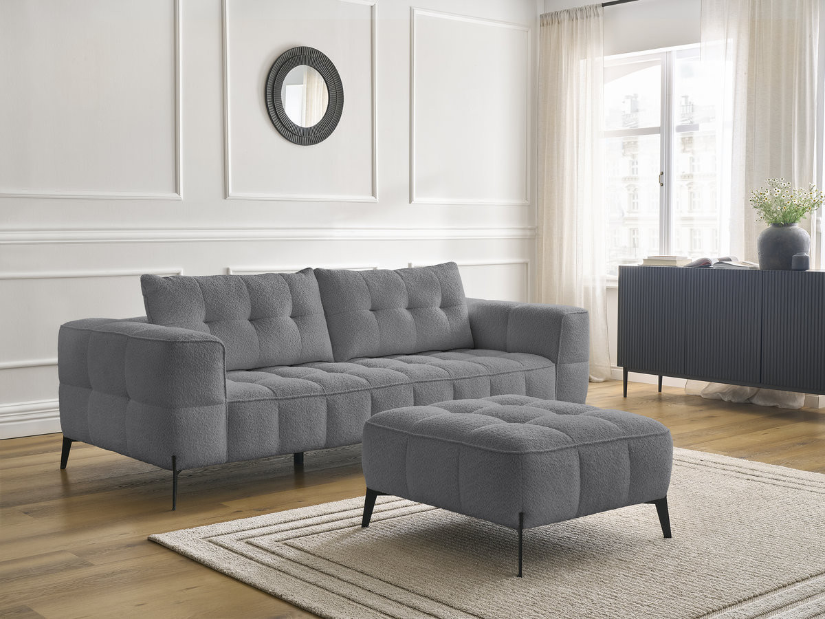 Canapé droit 3 places ANIS bouclette avec pouf gris foncé — vue 5