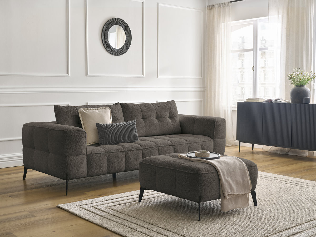 Canapé droit 3 places ANIS bouclette avec pouf marron