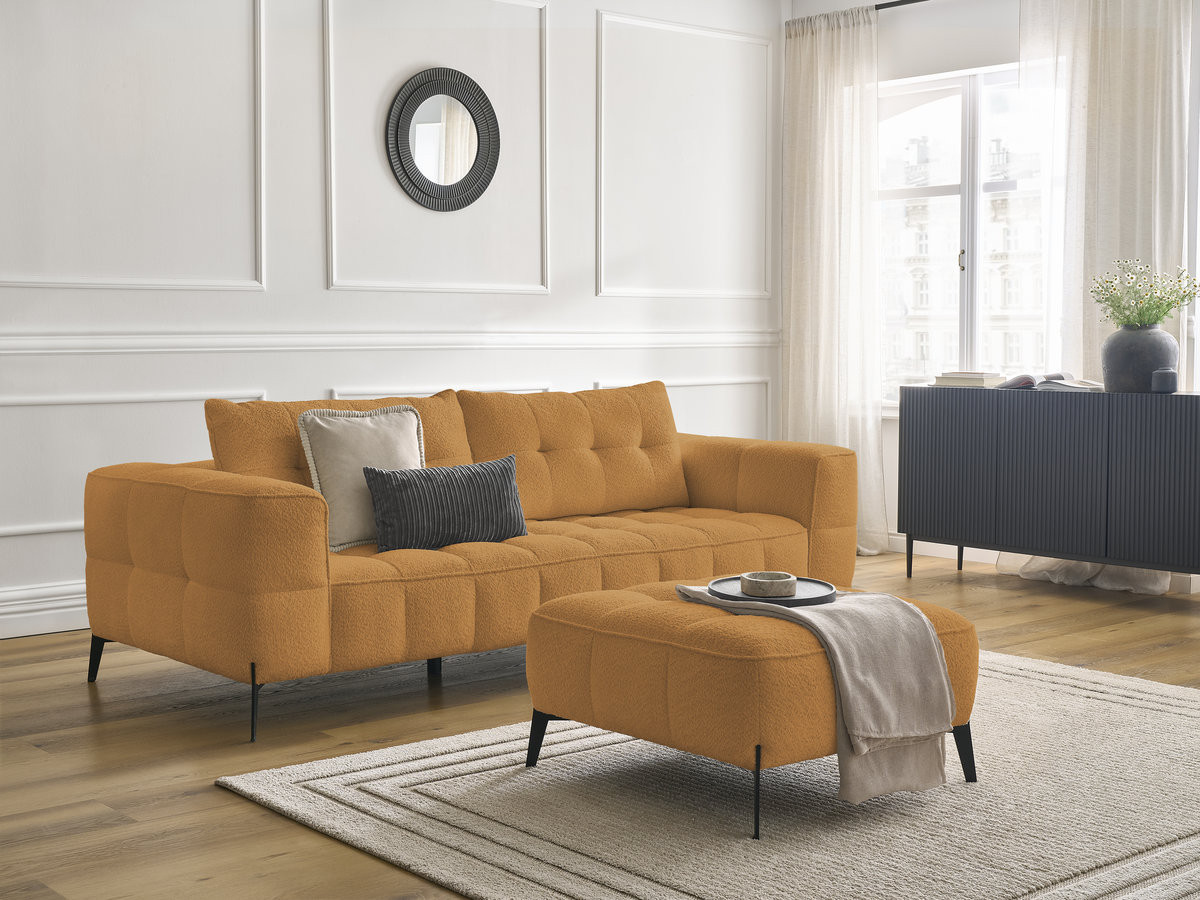 Canapé droit 3 places ANIS bouclette avec pouf jaune