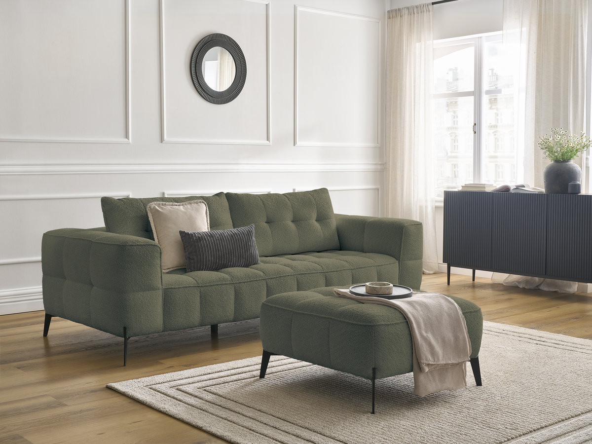 Canapé droit 3 places ANIS bouclette avec pouf vert