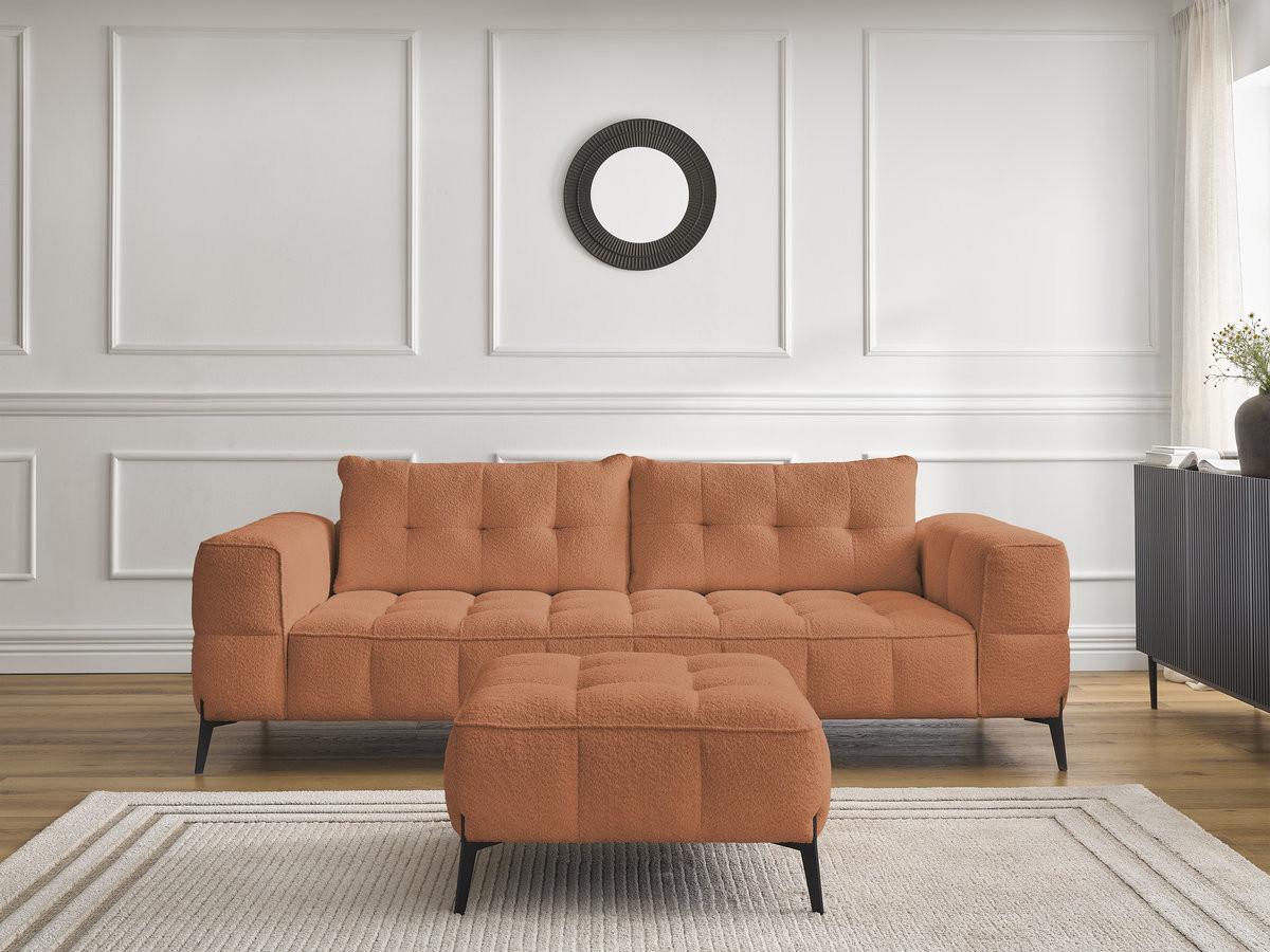 Canapé droit 3 places ANIS bouclette avec pouf orange — vue 6