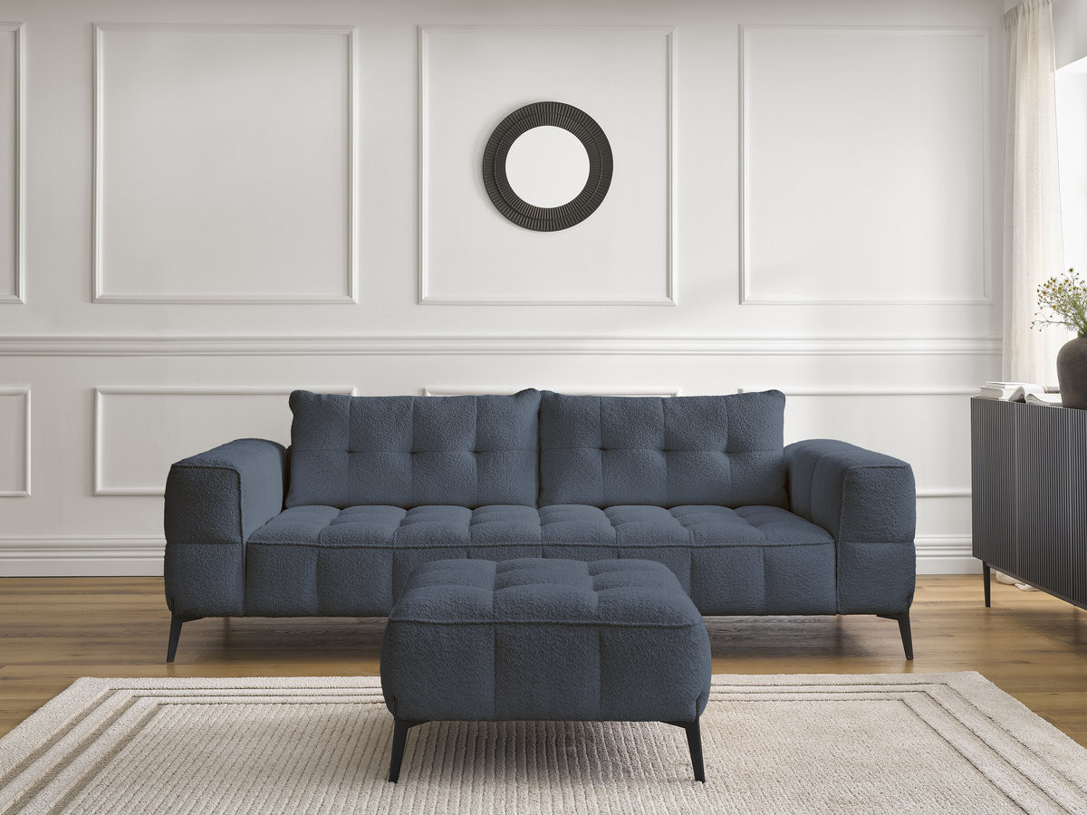 Canapé droit 3 places ANIS bouclette avec pouf bleu foncé — vue 6