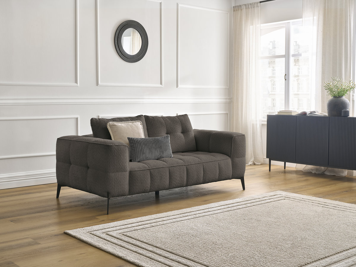 Canapé droit 2 places ANIS bouclette marron