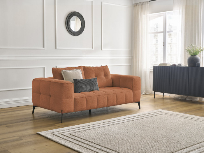 Canapé droit fixe 2 places ANIS tissu bouclette