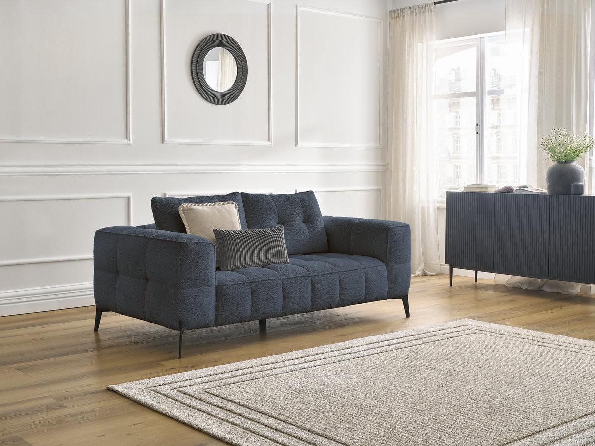 Canapé droit 2 places ANIS bouclette bleu foncé