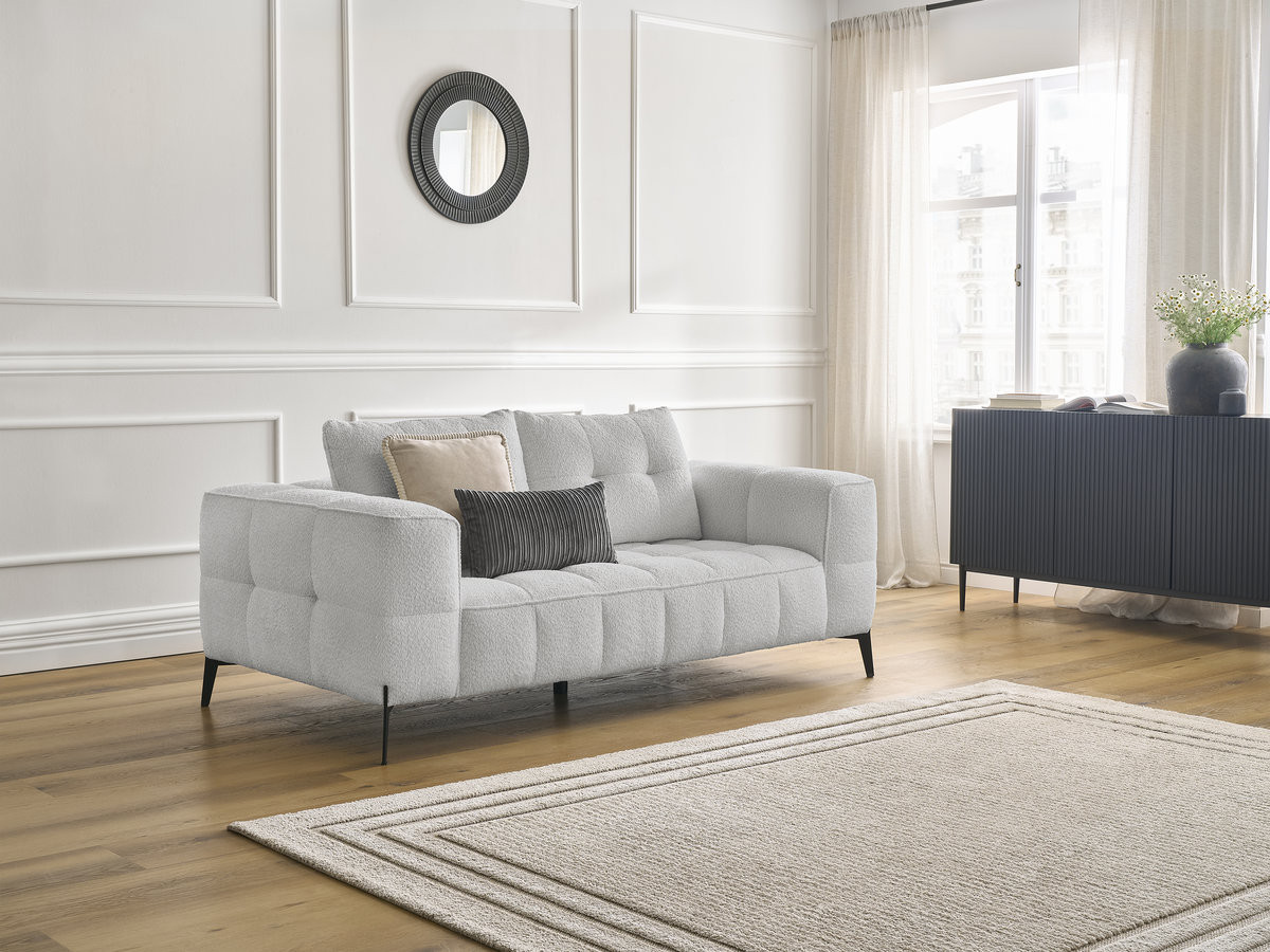 Canapé droit 2 places ANIS bouclette gris clair