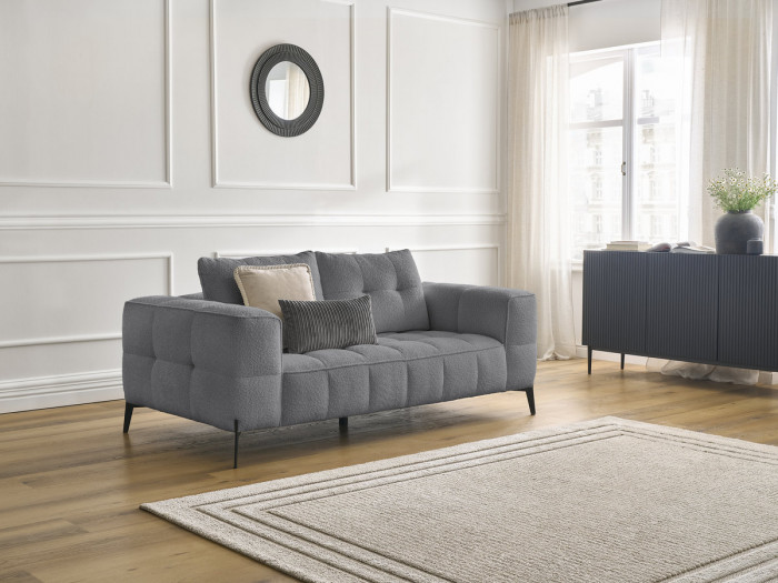 Canapé droit fixe 2 places ANIS tissu bouclette