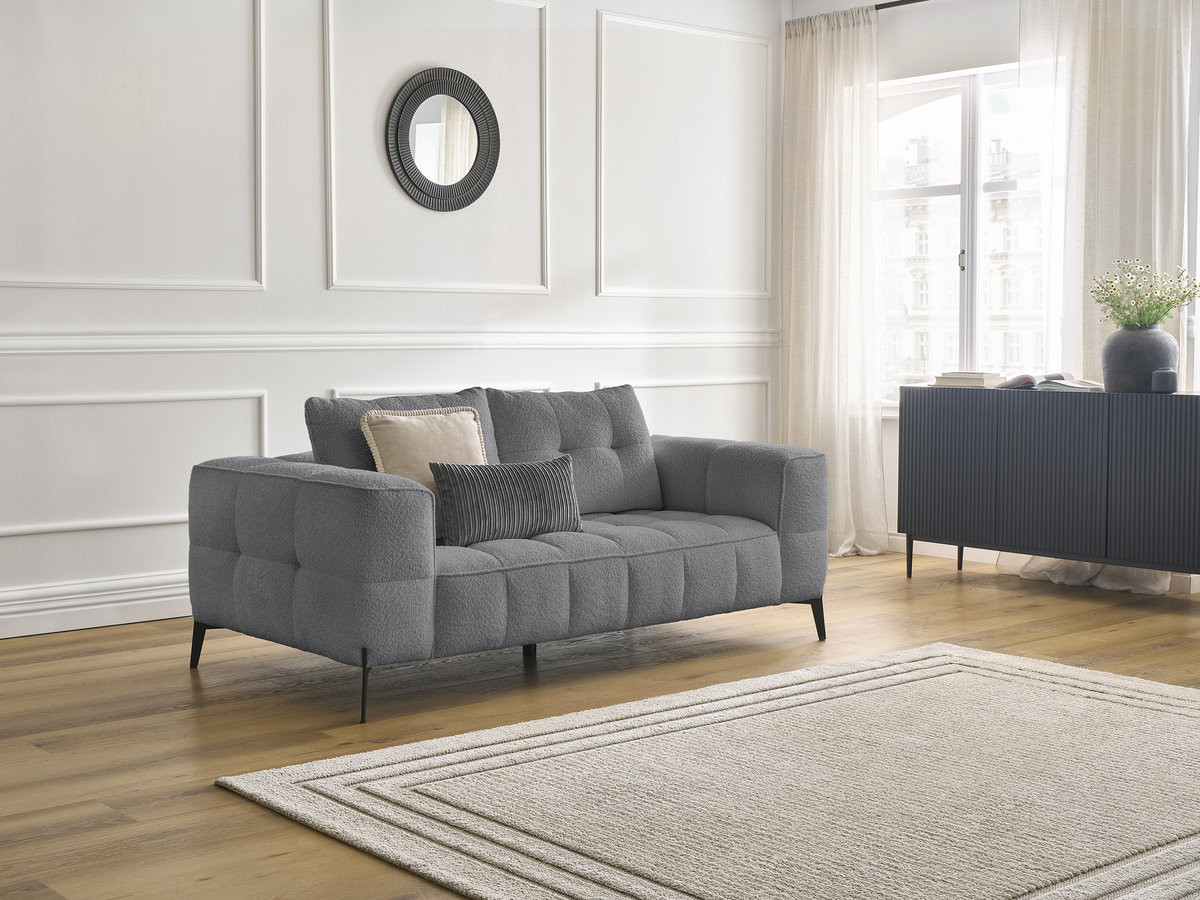 Canapé droit 2 places ANIS bouclette gris foncé