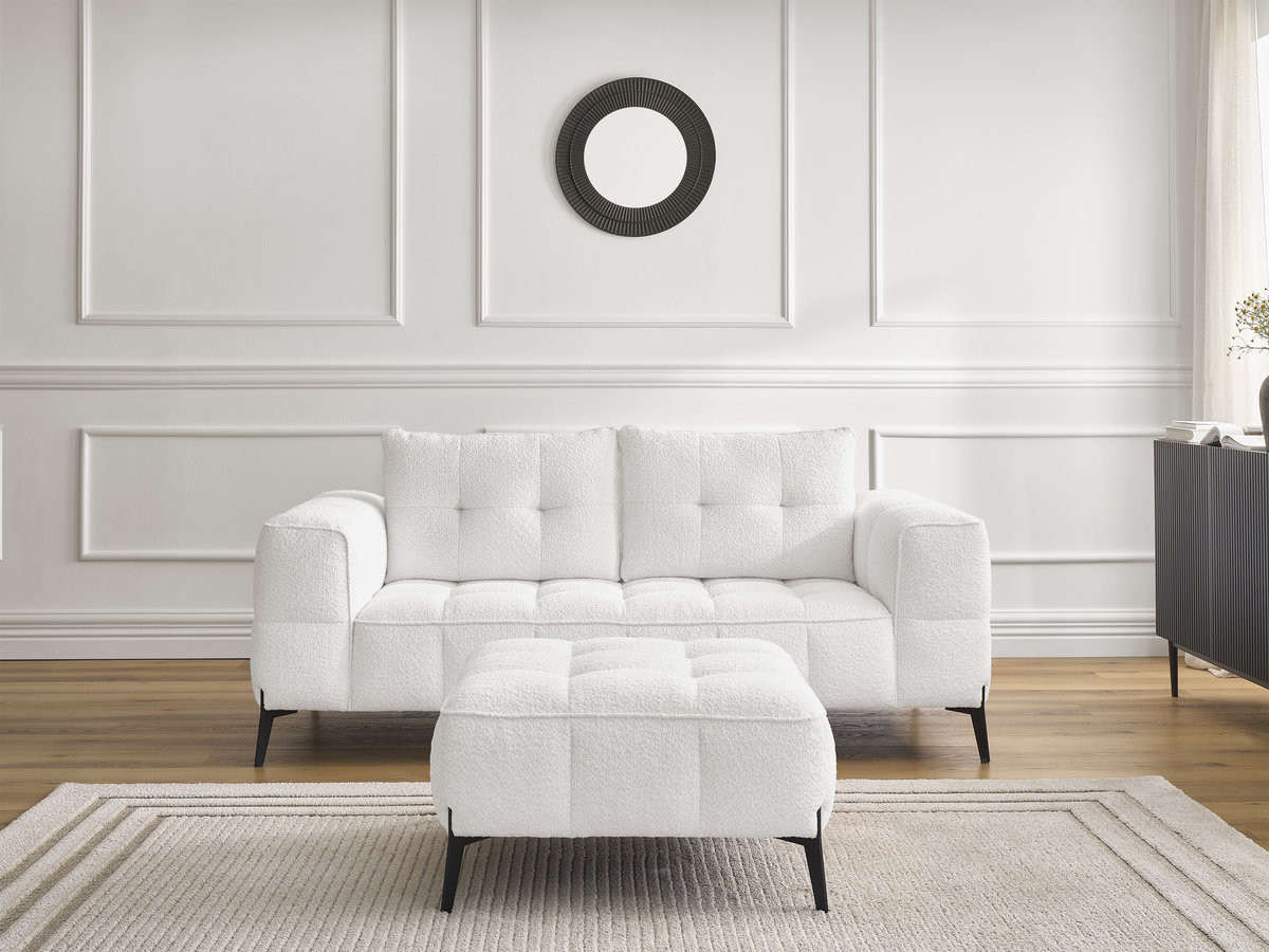 Canapé droit 2 places ANIS bouclette avec pouf blanc — vue 4