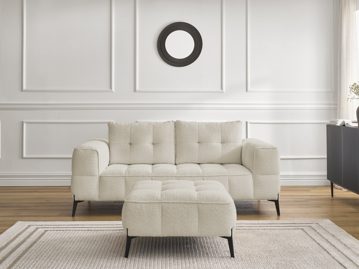 Canapé droit 2 places ANIS bouclette avec pouf beige — vue 4