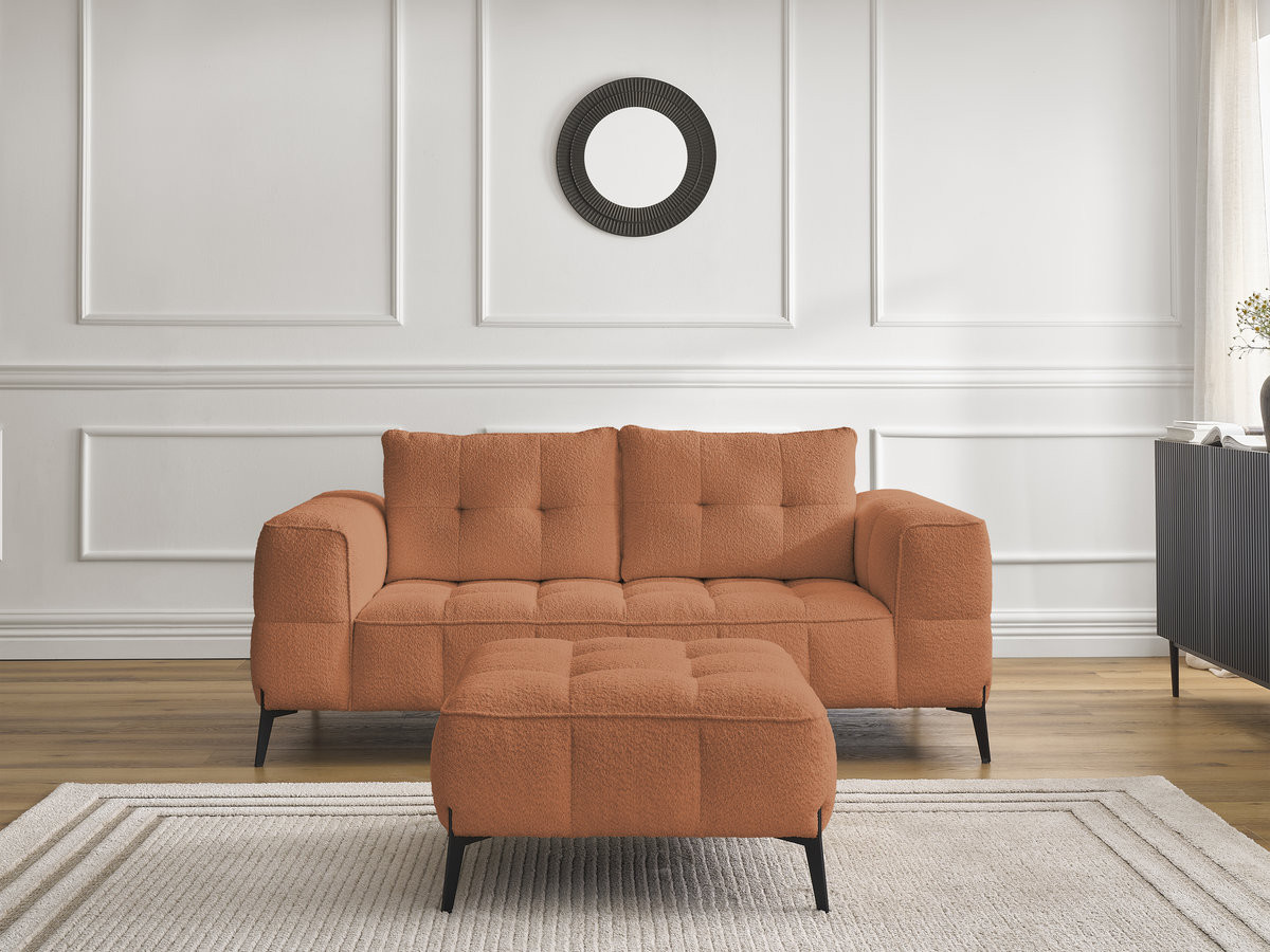 Canapé droit 2 places ANIS bouclette avec pouf orange — vue 4