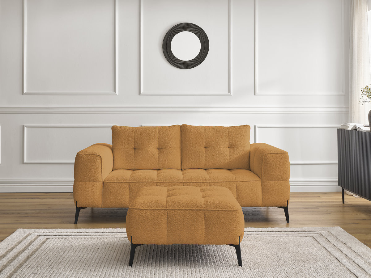 Canapé droit 2 places ANIS bouclette avec pouf jaune — vue 4