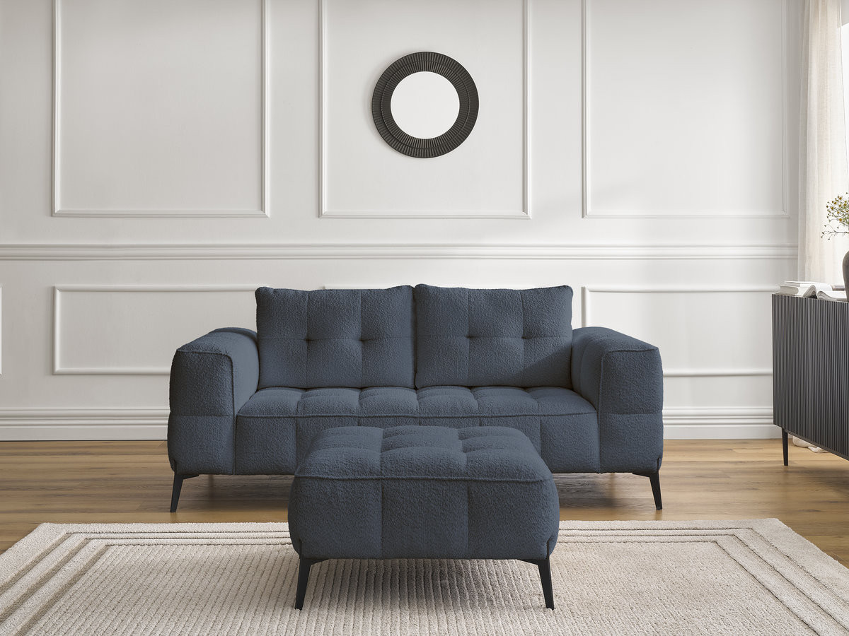 Canapé droit 2 places ANIS bouclette avec pouf bleu foncé — vue 4
