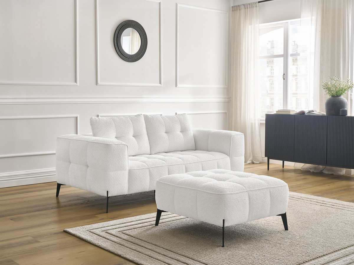 Canapé droit 2 places ANIS bouclette avec pouf blanc — vue 5