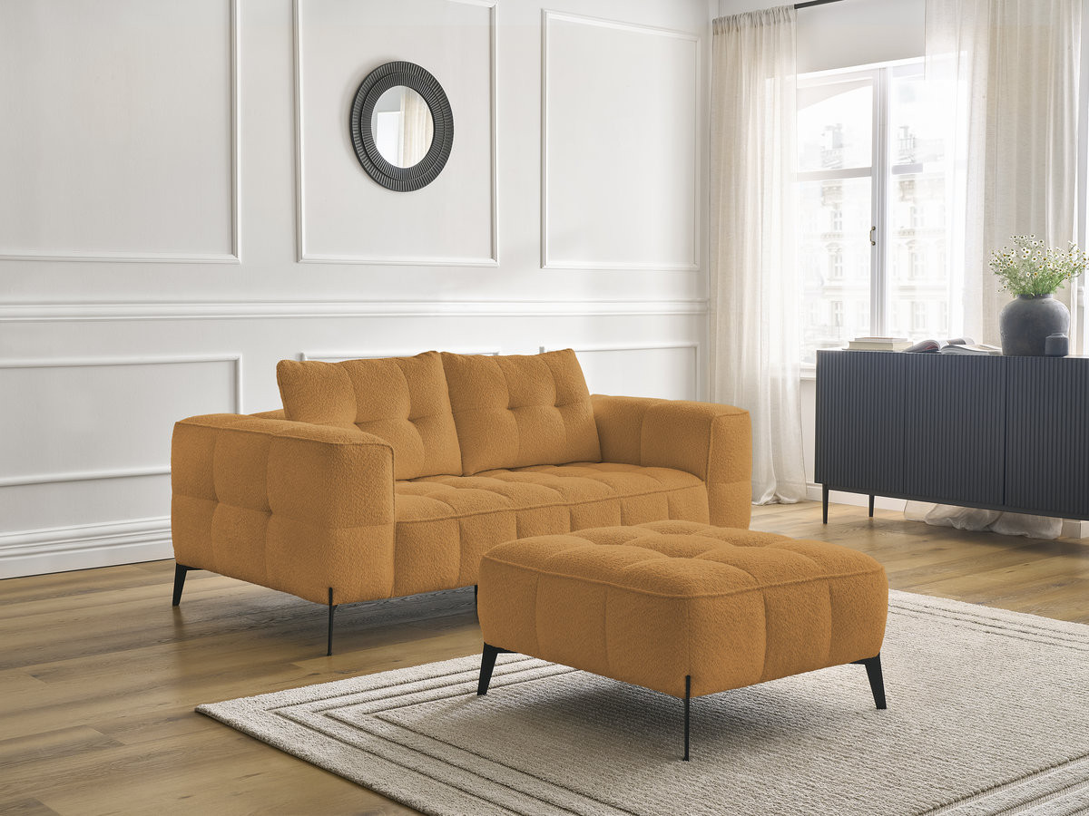 Canapé droit 2 places ANIS bouclette avec pouf jaune — vue 5