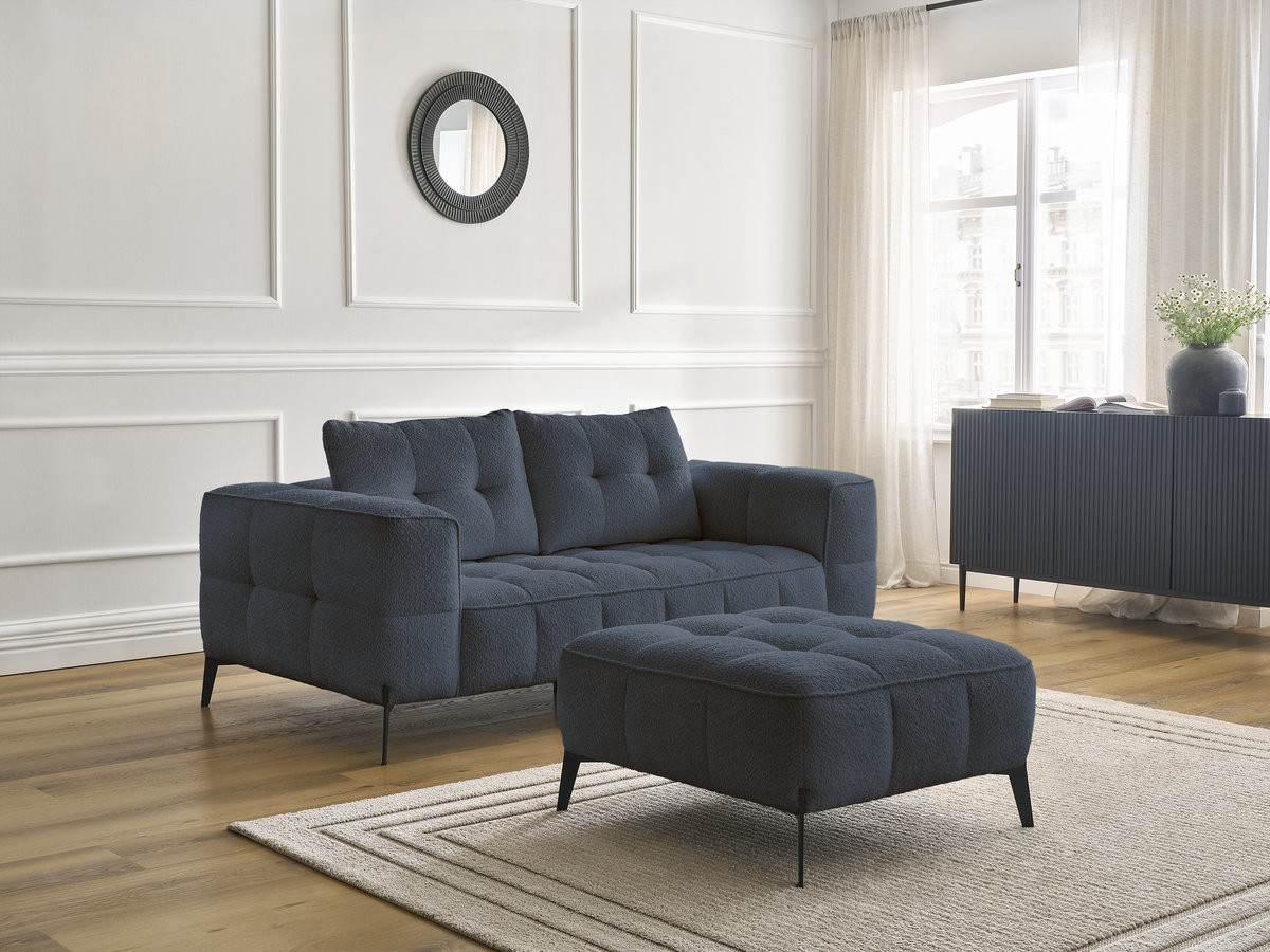 Canapé droit 2 places ANIS bouclette avec pouf bleu foncé — vue 5