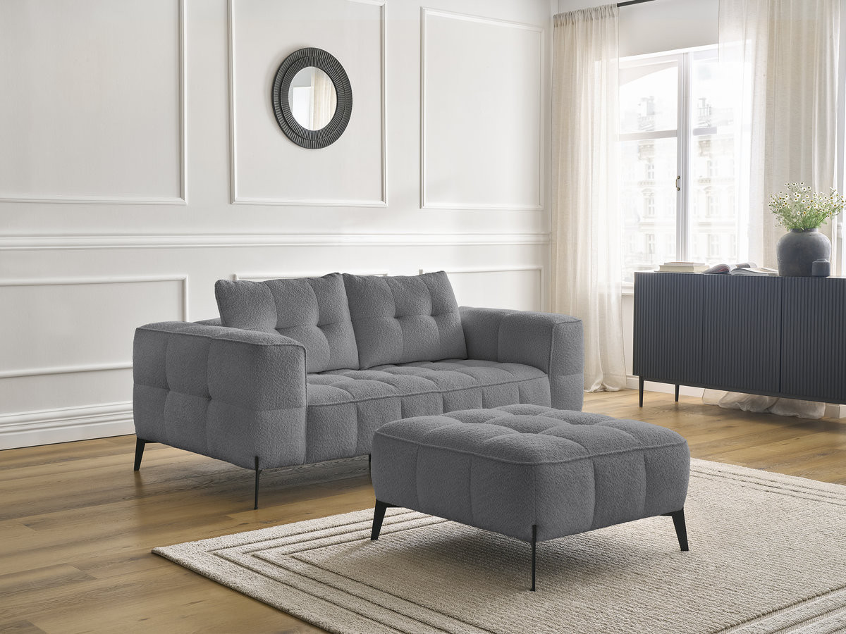 Canapé droit 2 places ANIS bouclette avec pouf gris foncé — vue 5