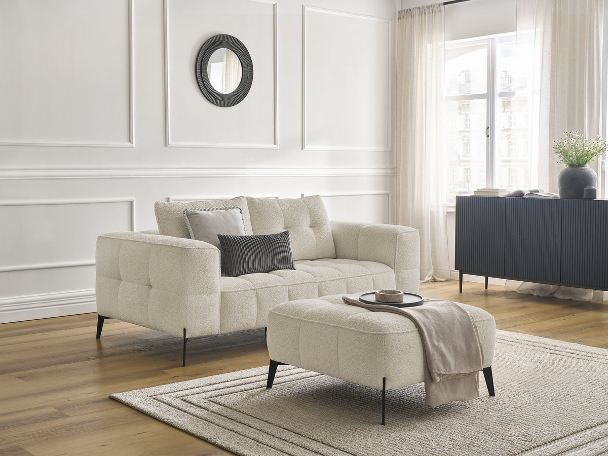 Canapé droit 2 places ANIS bouclette avec pouf beige