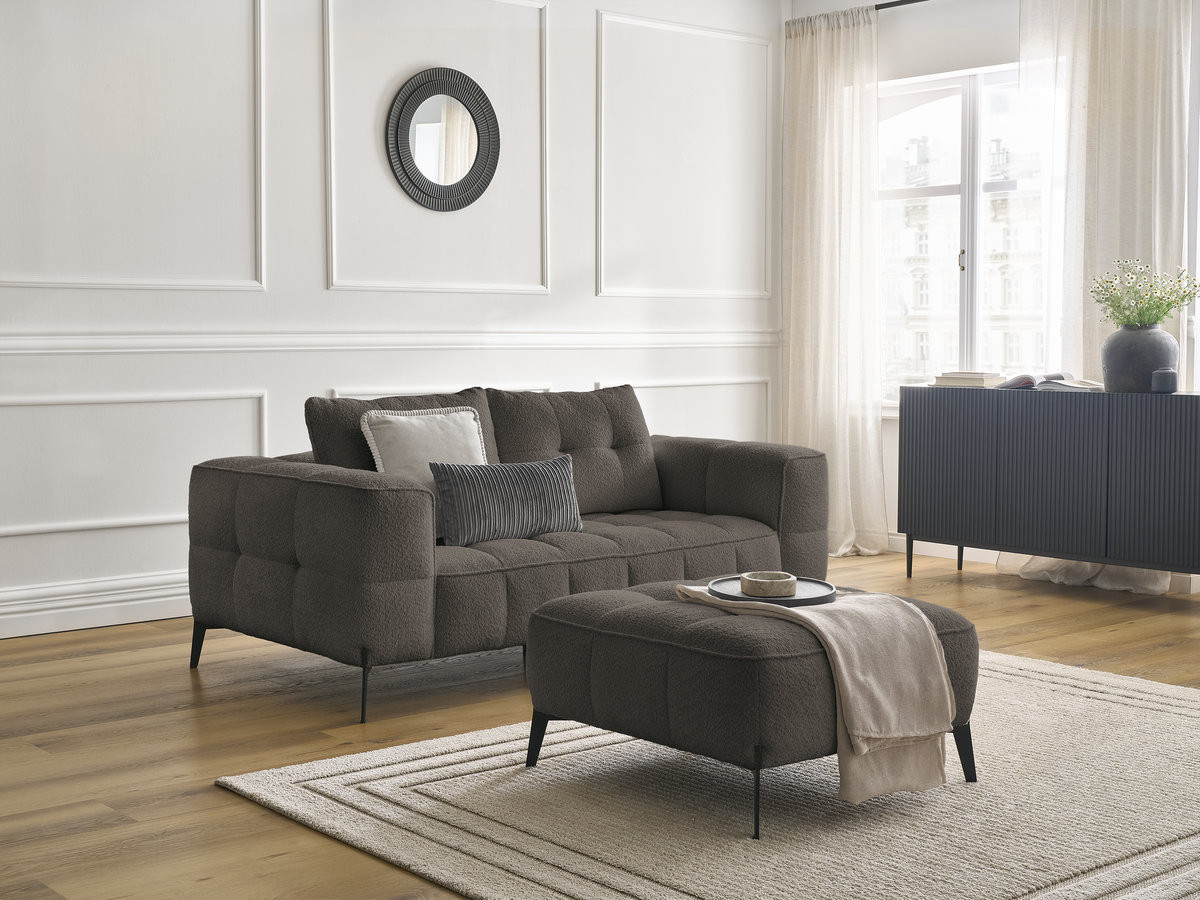 Canapé droit 2 places ANIS bouclette avec pouf marron