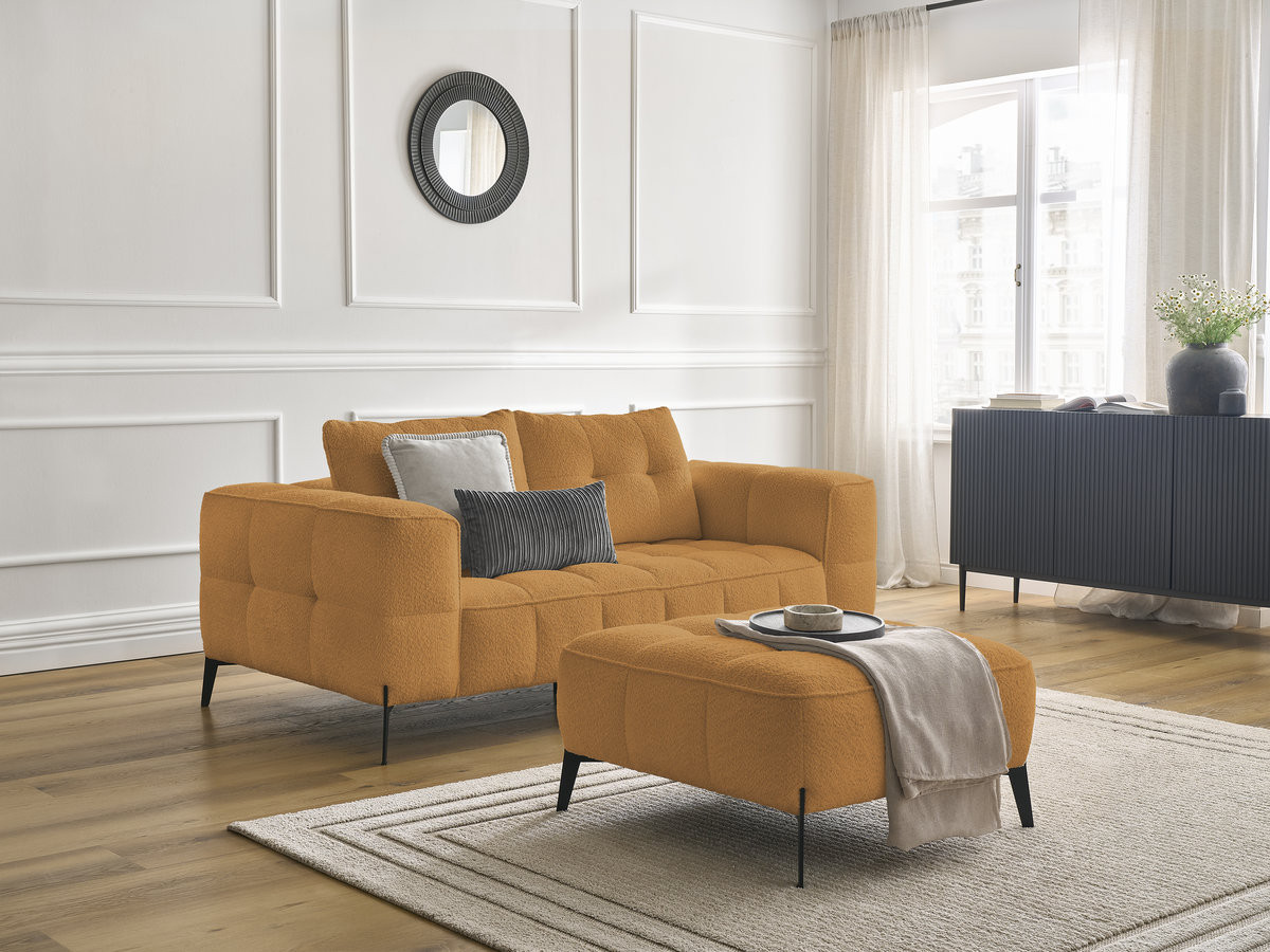 Canapé droit 2 places ANIS bouclette avec pouf jaune