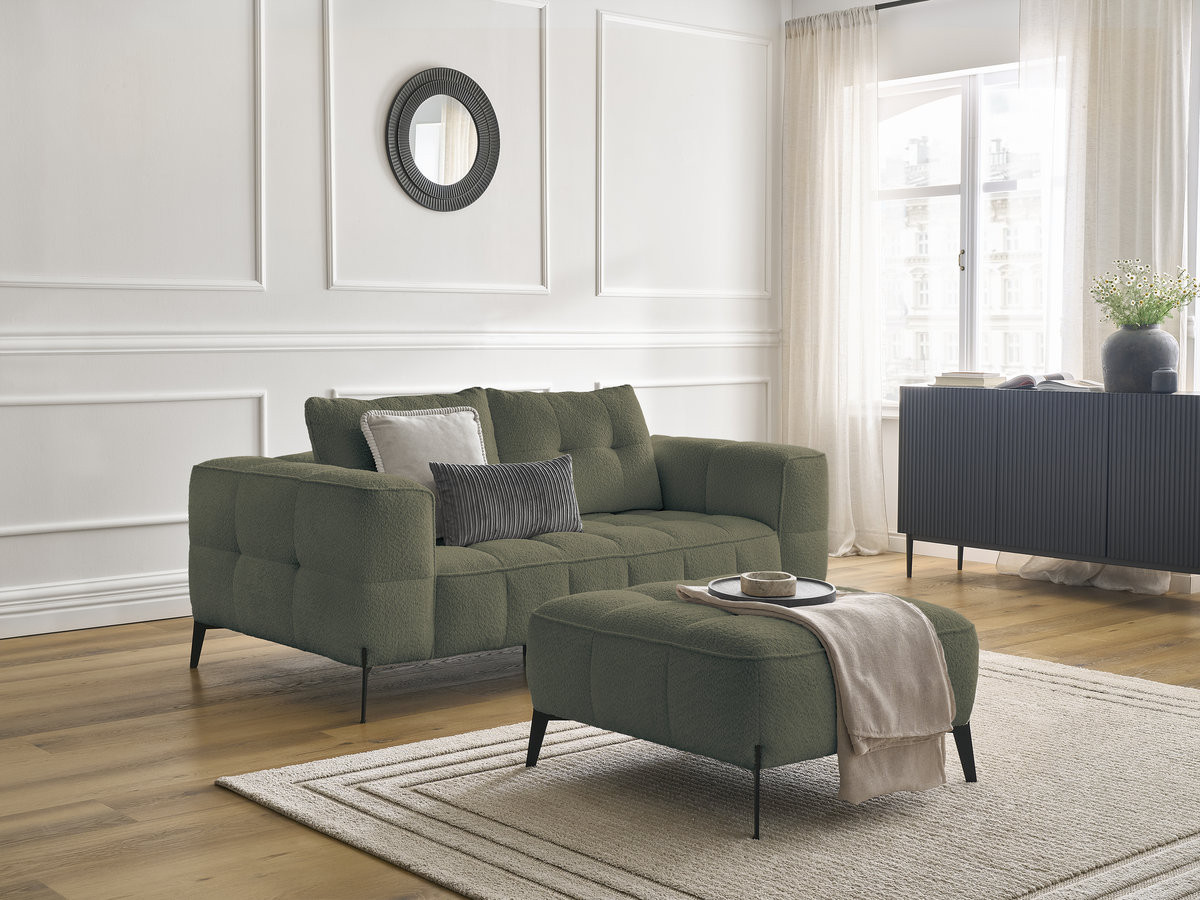 Canapé droit 2 places ANIS bouclette avec pouf vert
