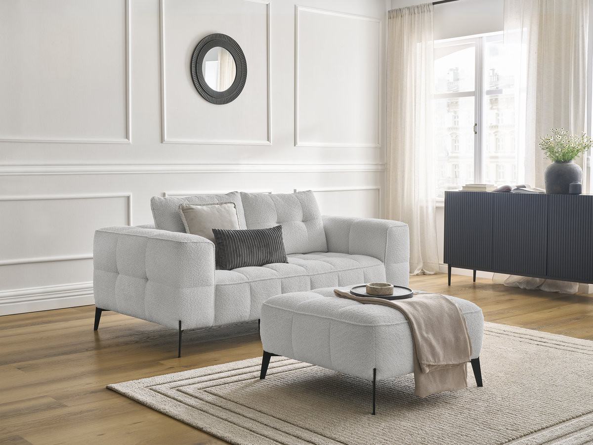 Canapé droit 2 places ANIS bouclette avec pouf gris clair