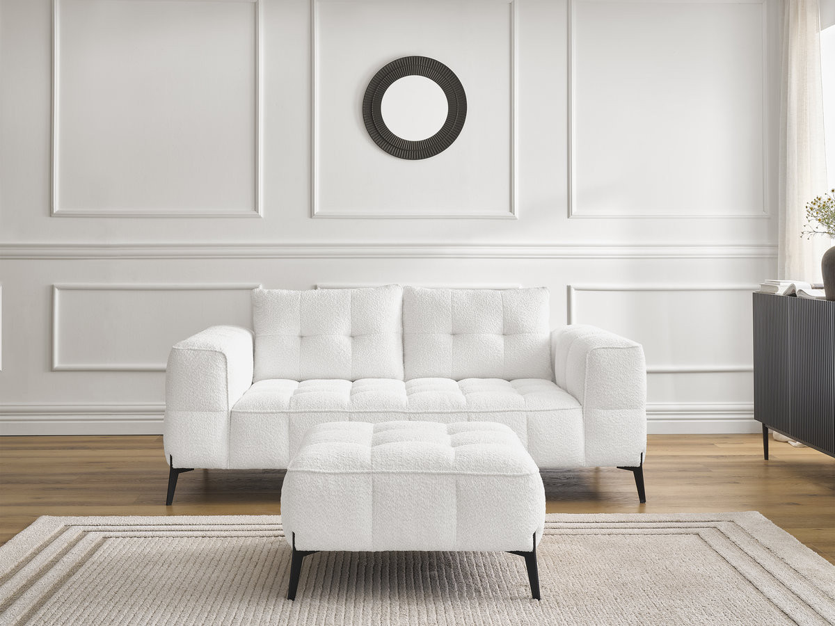 Canapé droit 2 places ANIS bouclette avec pouf blanc — vue 6