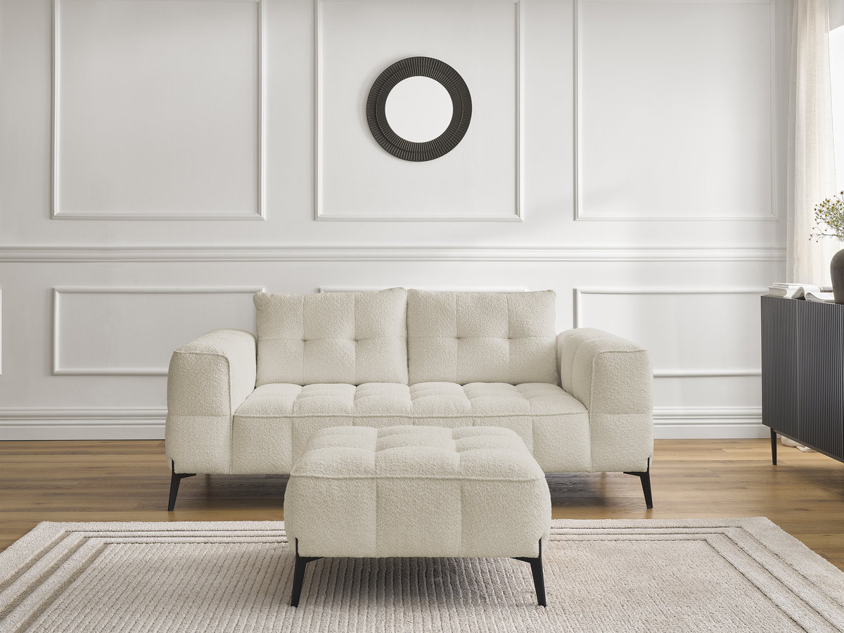 Canapé droit 2 places ANIS bouclette avec pouf beige — vue 6