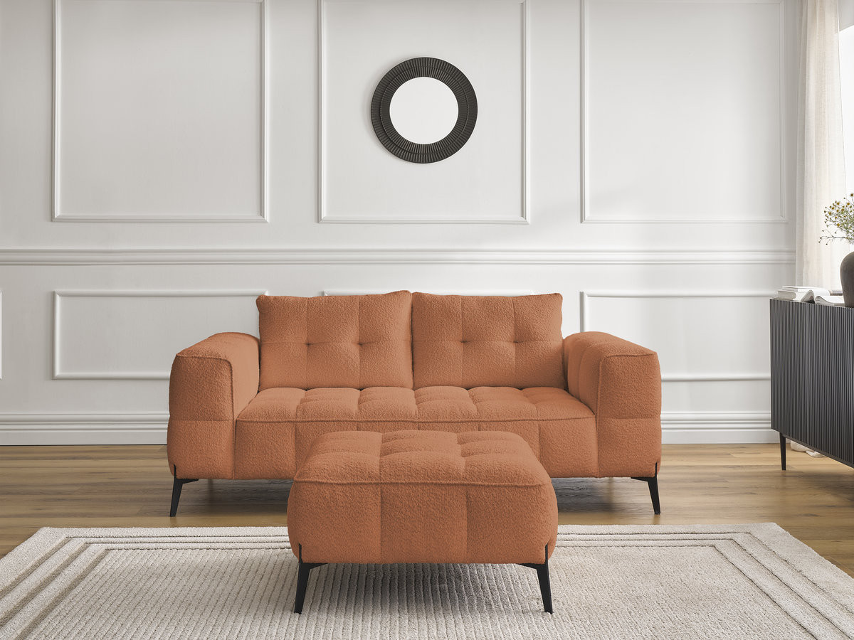 Canapé droit 2 places ANIS bouclette avec pouf orange — vue 6