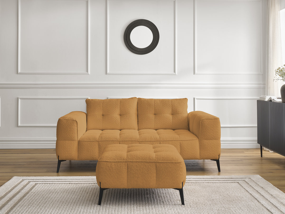 Canapé droit 2 places ANIS bouclette avec pouf jaune — vue 6