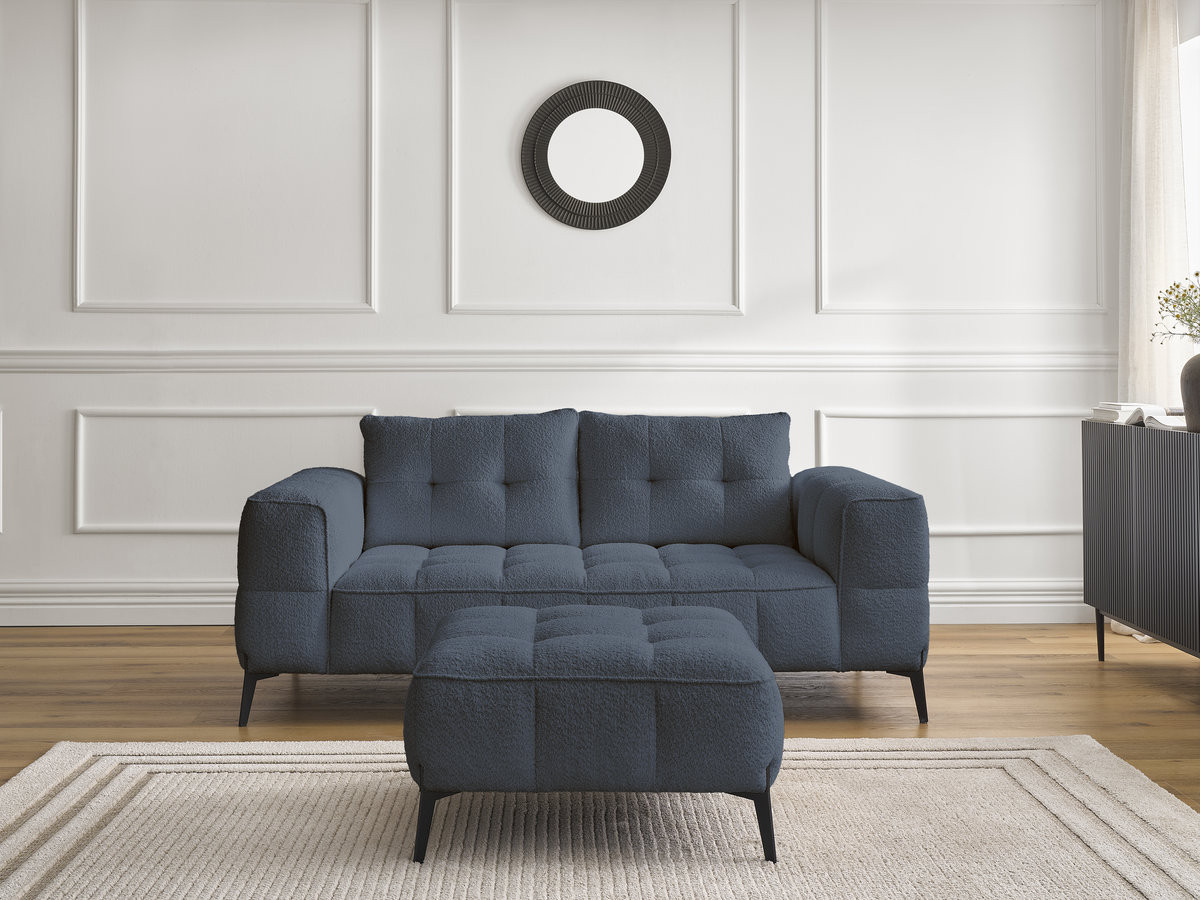 Canapé droit 2 places ANIS bouclette avec pouf bleu foncé — vue 6