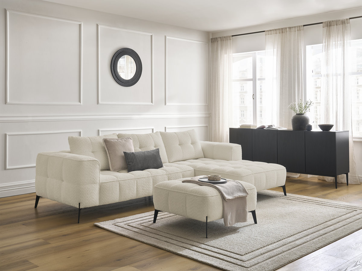 Canapé d'angle ANIS bouclette avec pouf beige