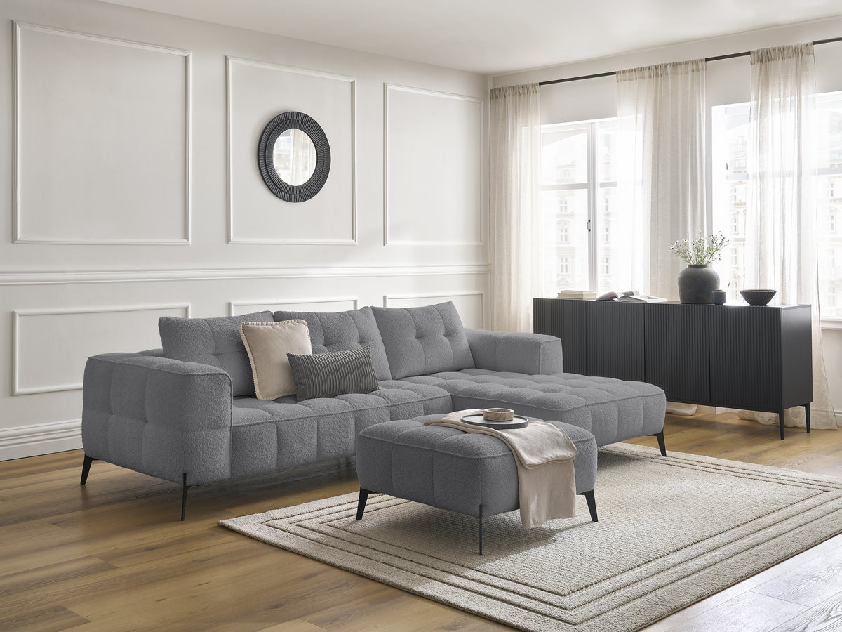 Canapé d'angle ANIS bouclette avec pouf gris foncé