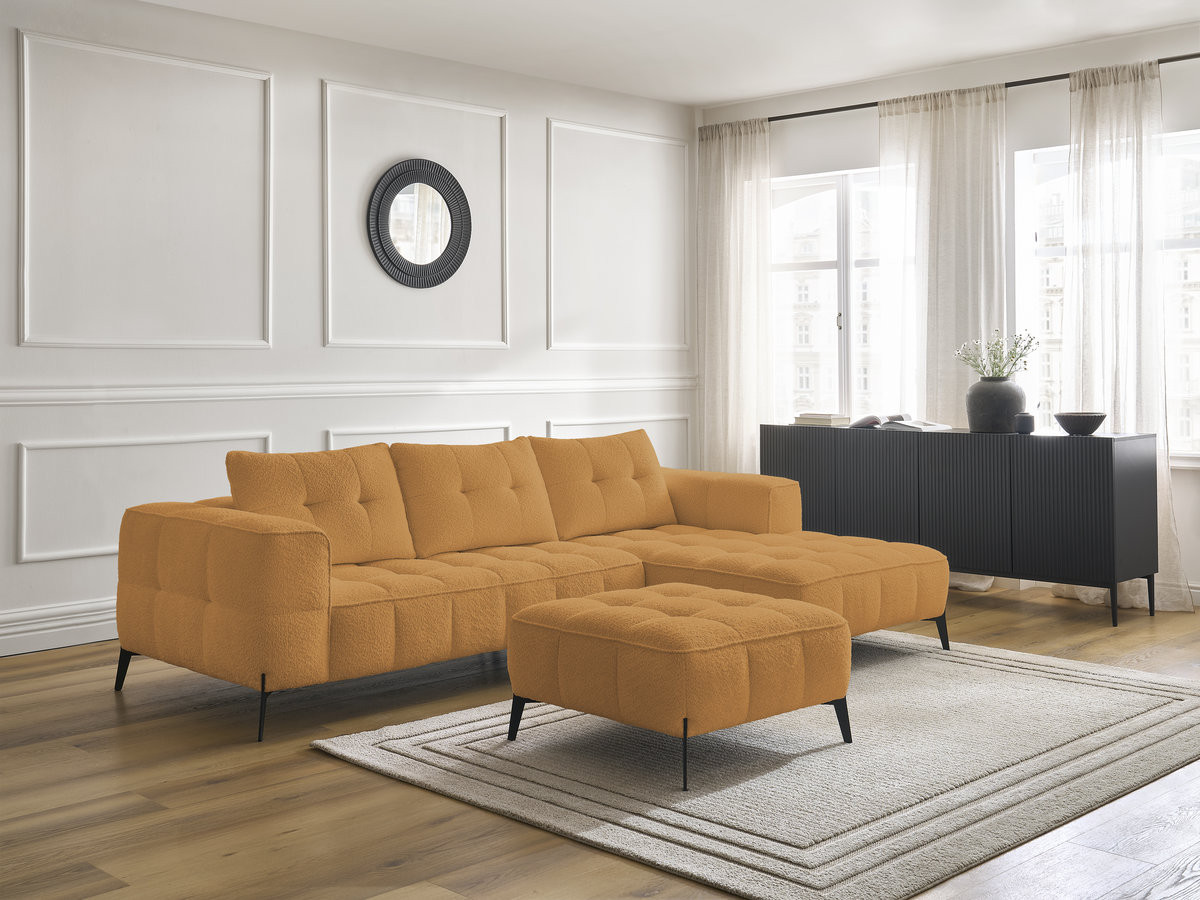 Canapé d'angle ANIS bouclette avec pouf jaune — vue 6