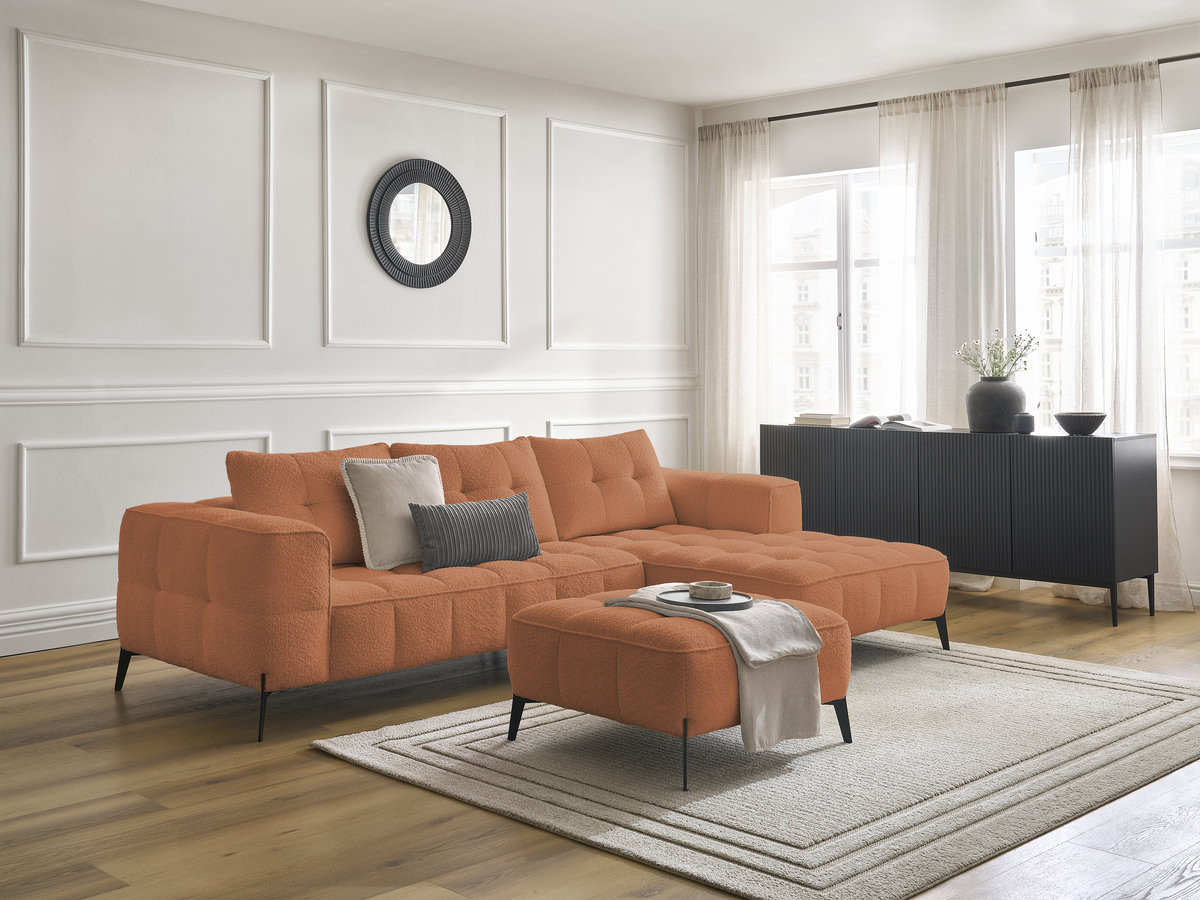 Canapé d'angle ANIS bouclette avec pouf orange