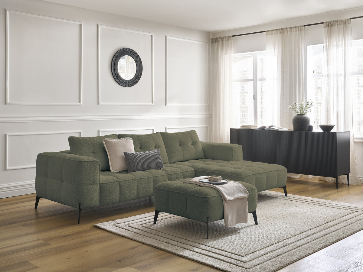 Canapé d'angle ANIS bouclette avec pouf vert