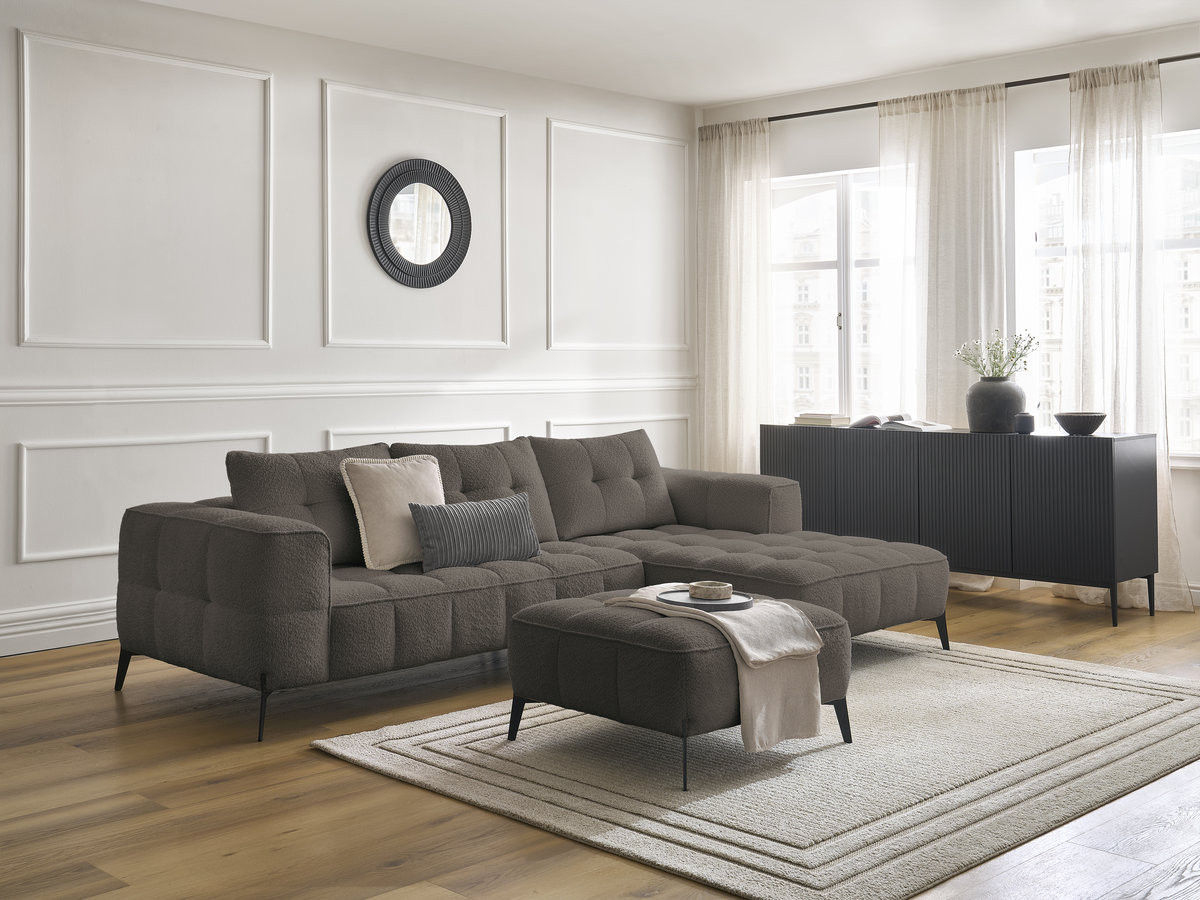 Canapé d'angle ANIS bouclette avec pouf marron