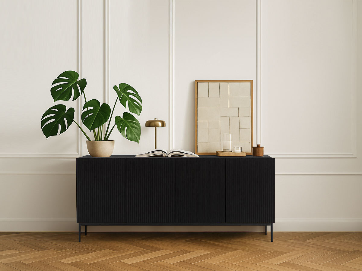 Buffet 4 portes 200 cm KASSIA pieds métal noir