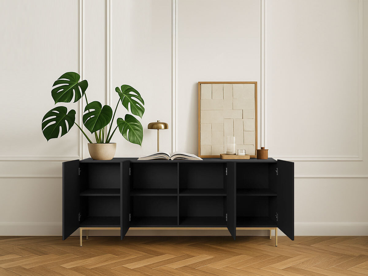KASSIA 4-deurs dressoir 200 cm gouden metalen poten