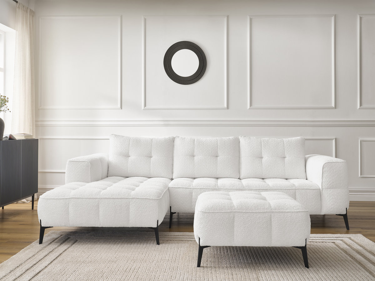 Canapé d'angle ANIS bouclette avec pouf blanc — vue 5