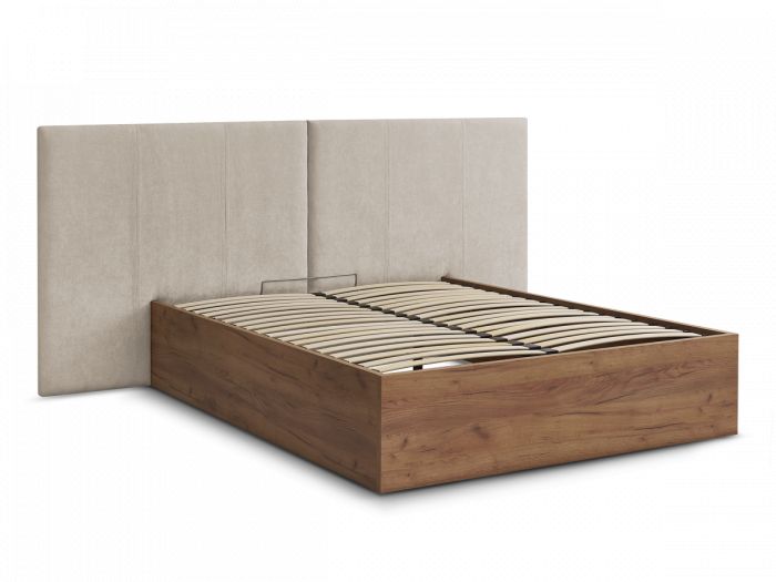 Lit coffre ALTIRA en bois clair et tissu texturé