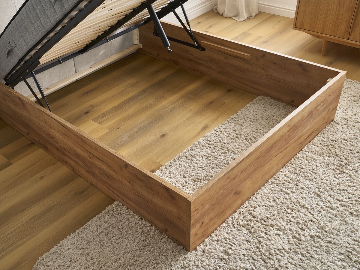 ALTIRA opbergbed in licht hout en structuurstof