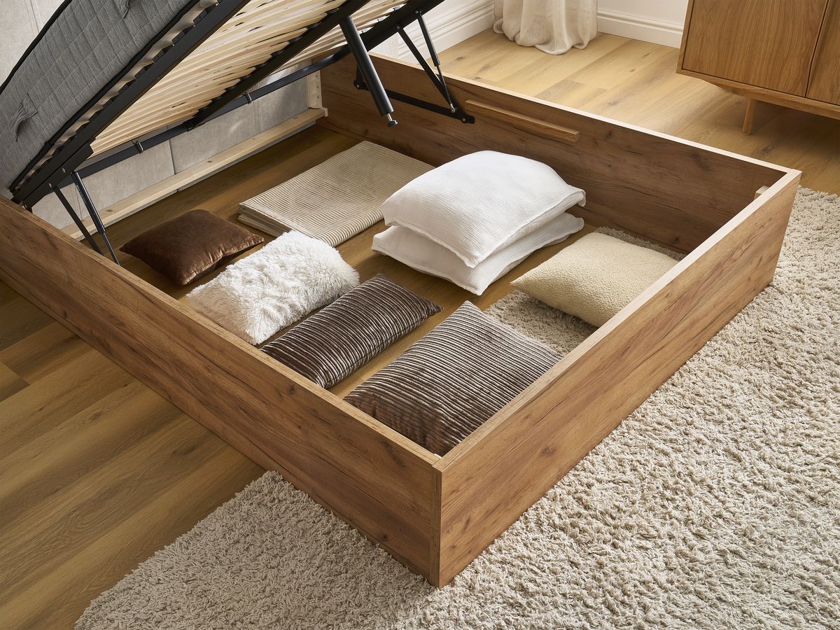ALTIRA opbergbed in licht hout en structuurstof