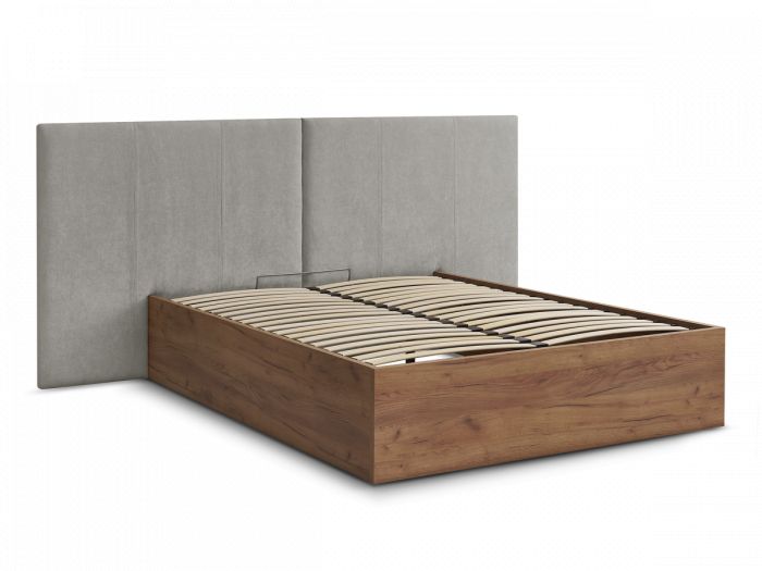 Lit coffre ALTIRA en bois clair et tissu texturé