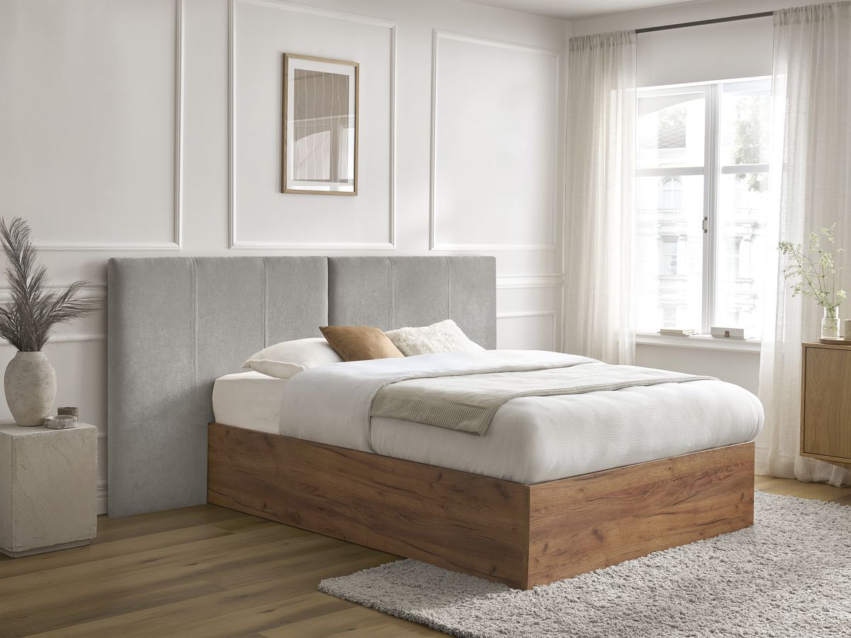 Lit coffre ALTIRA en bois clair et texturé gris