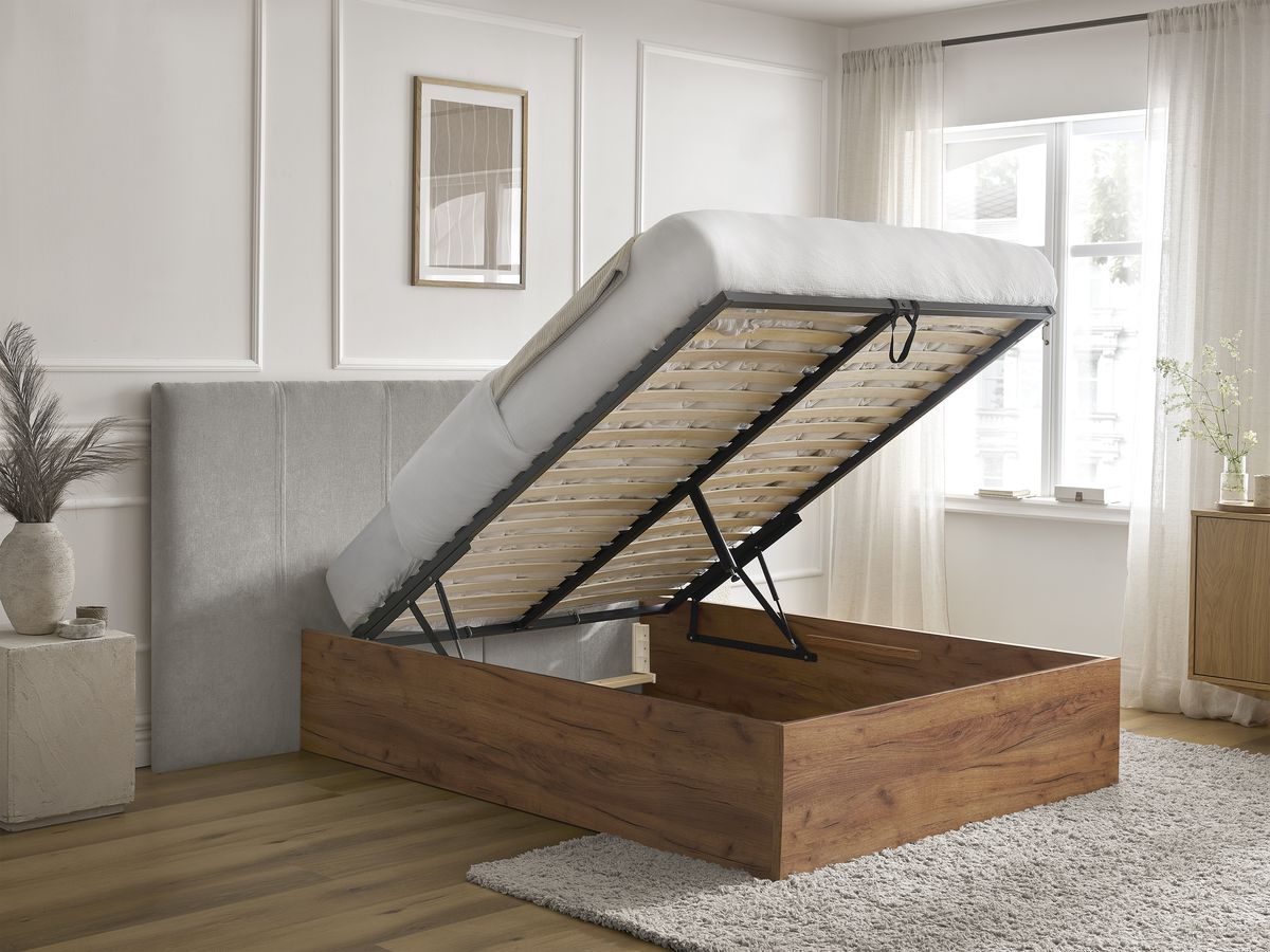 ALTIRA opbergbed in licht hout en structuurstof