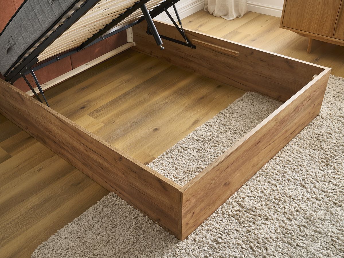 ALTIRA opbergbed in licht hout en structuurstof