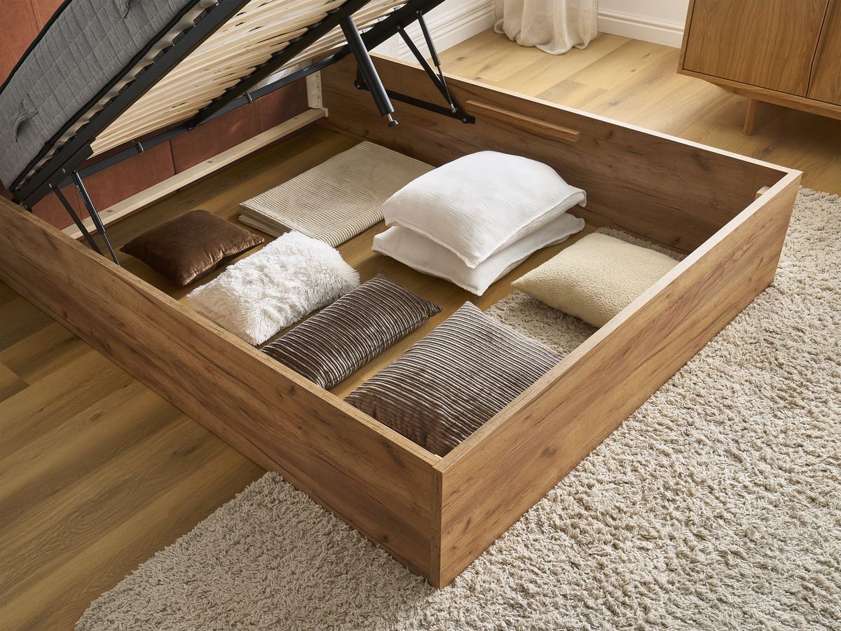 ALTIRA opbergbed in licht hout en structuurstof