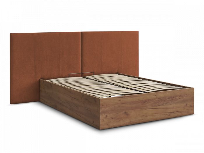 Lit coffre ALTIRA en bois clair et tissu texturé